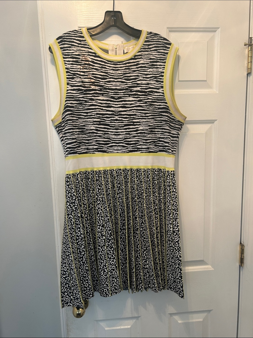 Ted Baker London Black & White Mixed Animal Print Knit Dress with Yellow Trim